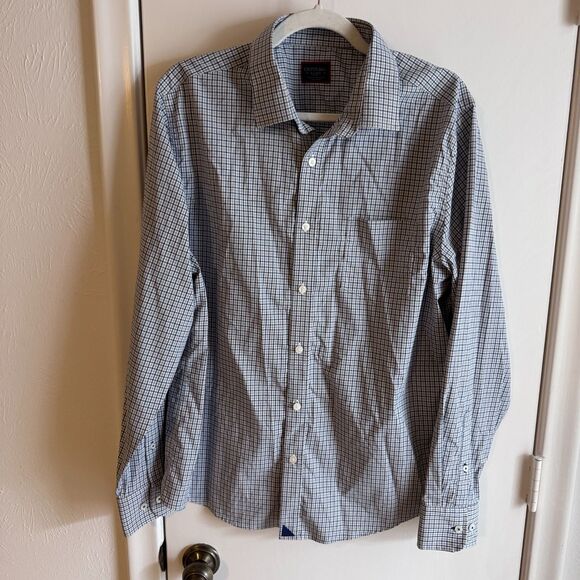 Mens UNTUCKit Size XL Blue/Gray Plaid Check Long Sleeve Performance Button Down - Picture 3 of 5